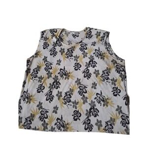 NINETY Clothing Co 3X Plus Size Sleeveless Top Floral Pinstripe Crinkle Pleat